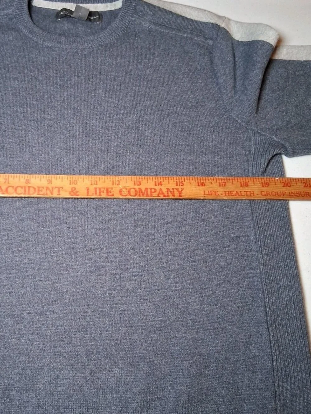 Eddie Bauer Sweater Men Medium Blue Pulllover Gray Retro Stripe Sleeve - Picture 9 of 14